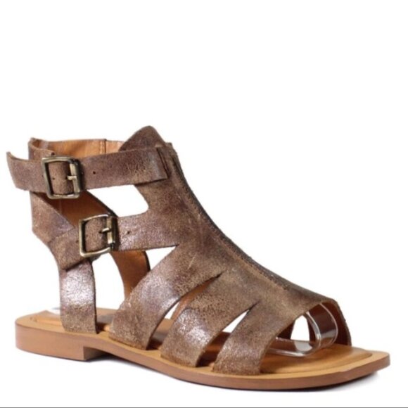 Diba True Circle City Sandals Ankle Buckle Leather Grey Brown Size 8.5 Women's - Picture 1 of 12